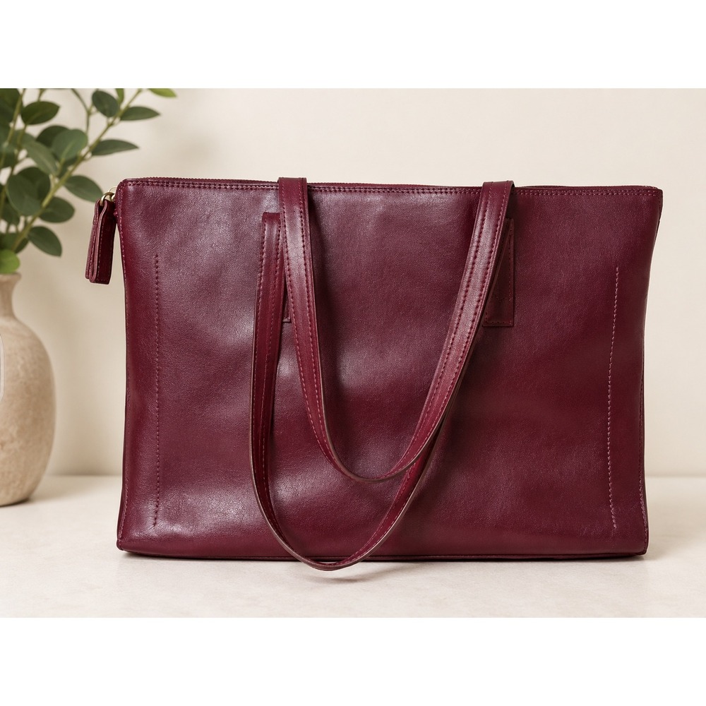 Banana Republic Burgundy Leather Tote Shoulder Bag Minimalist Work Bag